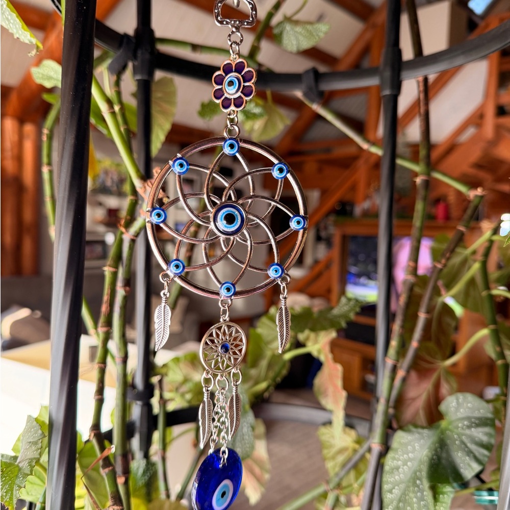 Suncatcher Dreamcatcher Blue Glass With The Turkish  Eye Nazar Evil Eye *Sale!!!